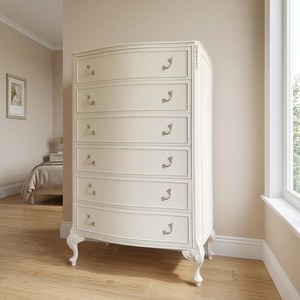 European Antique French Style Solid Mahogany Mixed MDF Board Chest 6-Drawers Dresser Hand Carved White Color Storage Bedroom Set - Product Image 3