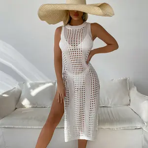 Новое поступление, сексуальный пляжный купальник, вязаный крючком белый купальный костюм, женский купальный костюм, Пляжная туника, Saida De Praia