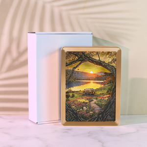 Lampada 3D con intaglio di carta, tram in scatola d'ombra con paesaggio al tramonto nella foresta autunnale, luce notturna a LED, decorazione artistica da scrivania con porta Type-C, regalo - Product Image 3