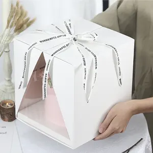 Großhandel benutzer definierte Luxus Valentinstag Hochzeit Papier hohe Kuppel Zylinder Kuchen Box Runde Geschenk box mit Fenstern