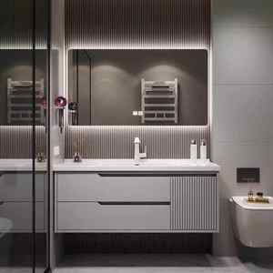 Marble Top Mdf Plywood Pvc <b>Bathroom</b> Vanity Cabinet With Sink and <b>Mirror</b> Luxury Wooden Panel - Product Image 3