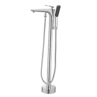 Robinet mitigeur sur pied classique en laiton chromé pour baignoire d'angle, avec douchette à main en céramique et jet de pluie doux poli