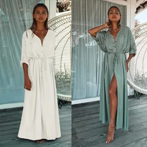 Venta al por mayor de ropa de mujer de diseño único verde y blanco <span class=keywords><strong>camisa</strong></span> informal <span class=keywords><strong>falda</strong></span> <span class=keywords><strong>con</strong></span> cinturón - Product Image 2