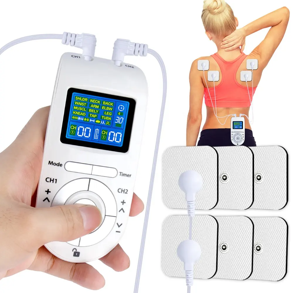 Masseur électrique intelligent EMS Tens 12 Modes, 4 électrodes, pour le cou et les épaules, avec vibrations et pistolet de Massage