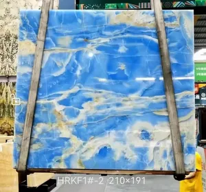 natural Backlit Onyx Stone Wall Panel Golden Sky Blue Onyx Marble Slab