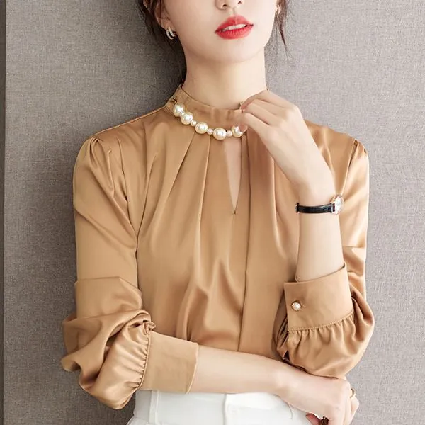 Autumn Elegant Women Long Sleeves Ladies woman tops fashionable loose Chiffon Silk blouse