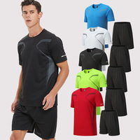 Ensemble short de sport pour hommes Vêtements de fitness 2 pièces en polyester pour la course à pied Survêtement de gymnastique