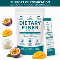 Poudre de fibres alimentaires OEM ODM, peptides de collagène, fibres d'acacia, saveur brise tropicale, complément digestif