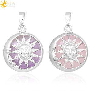 <span class=keywords><strong>CSJA</strong></span>-Pendentif en Quartz Rose, Perle Ronde Naturelle, Chakra Lune, Soleil, Dieu, Énergie, pour la Fabrication de Colliers, F371 - Product Image 1