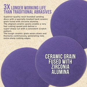 100 disques abrasifs en céramique à film violet de qualité supérieure, grain 320, 3 pouces, avec fixation auto-agrippante, <span class=keywords><strong>pour</strong></span> ponceuse orbitale, <span class=keywords><strong>perceuse</strong></span>, meuleuse, outil rotatif - Auto - Product Image 4