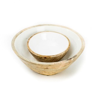 Set of Two Dining Table Customized Design Wooden Bowl <b>Sticker</b> Enamel Printed Mango Wood Hand Carved Wooden Bowls For <b>Kitchen</b> - Product Image 3