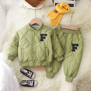 Vêtements d'hiver en coton pour bébé garçon, ensemble de 2 pièces, uniforme de baseball pour enfants, vêtements d'extérieur chauds et décontractés - Product Image 4