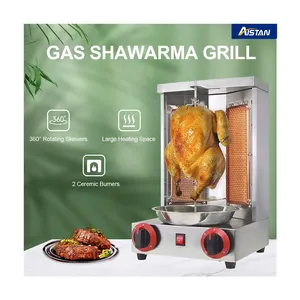 Shawarma-Maschine 2 Brenner Shawarma-Grillmaschine Propan Doner Kebab-Maschine mit vertikaler Rotisserie-Fleischfänger für die Küche