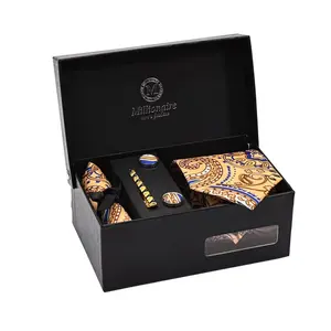 Set Dasi Kotak Hadiah Fashion Baru Set Dasi Paisley Jacquard Polyester untuk Pria