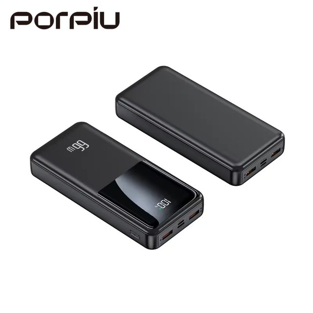 PORPIU Latest High Capacity 20000mah Power Bank 66W Fast Charging Type C Output Digital Display PD20W Micro USB