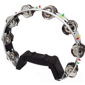 Pandereta con luces LED, doble fila de cascabeles metálicos, pandereta de mano con agarre para actuaciones en escenario, instrumento de percusión - Product Image 4