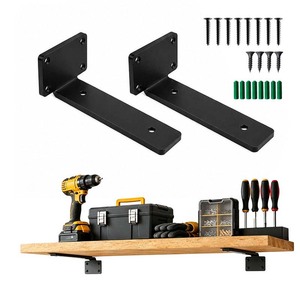 Heavy Duty <b>Wall</b> <b>Mounted</b> <b>Shelf</b> Bracket 2 Piece Set Black Steel Support For Storage Organization Home Office Kitchen Bedroom - Product Image 1