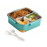 Boîte à lunch carrée pour enfants, en acier inoxydable, isolée en PP, sans BPA, à double niveau, 3 compartiments, étanche, passe au lave-vaisselle, qualité alimentaire