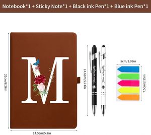 Premium <b>A5</b> Hardcover Executive <b>Notebook</b> and Pen Set Journal <b>Notebook</b> Supplies Letter a Floral Design Black - Product Image 3