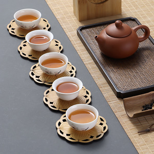 Posavasos de bambú, tapetes resistentes al calor y aislantes del calor, tapetes para té creativamente tallados inspirados en el estilo Zen, portavasos, tapetes para teteras - Product Image 3