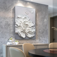 Relife - Impression d'art mural abstrait de fleurs de lotus à l'huile avec cadre - Décoration d'intérieur de luxe écologique faite à la main pour le salon