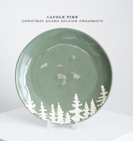 Tasse en céramique à motif de plantes de Noël vertes (350 ml) Assiette à dessert ronde de 8 pouces Design nordique Ensemble de vaisselle festive