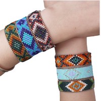 Bracelet ajustable bohème fait main tendance plaqué or géométrique multicolore en perles de rocaille Miyuki tissées