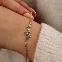 Ensemble de bijoux personnalisés pour femmes avec pierre de naissance et nom, collier et bracelet en titane plaqué or gravé, cadeau romantique