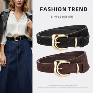 Ceinture pour <span class=keywords><strong>femme</strong></span> LB106, nouveaux styles, en <span class=keywords><strong>velours</strong></span>, cuir véritable, boucle en alliage, décoration en cuir de vache, décontractée, réglable, pour jeans - Product Image 5