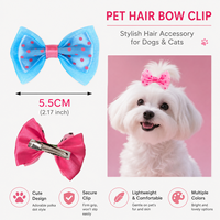 Pince à cheveux pour animaux de compagnie, nœud double couche à pois, style mignon, motif tête de chien, accessoire pour animaux, petite tresse décorative pour toutes les races