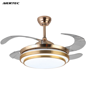 Ventilador de Techo LED Moderno de 42 Pulgadas, de Perfil Bajo, en Color Nogal, con Luz, Control Remoto Inteligente, Aspas Retráctiles de Cobre, para Sala de Estar - Product Image 1