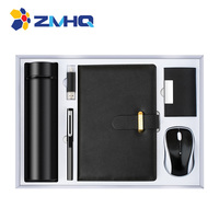 Souris sans fil promotionnelle et porte-carte nominative et cahier ordinaire A5 et stylo et clé USB 32G et fiole à vide coffret cadeau 6 en 1