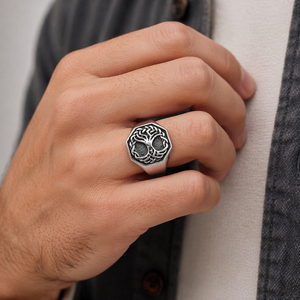 Engraved Unique Compass Tree Lion Dragon Goat Head Skull Stainless Steel Signet Rings for <strong>Men</strong> Custom - Product Image 5