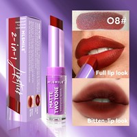 MLSMILE Rouge à lèvres et baume à lèvres exclusifs véganes bicolores, crayon à lèvres nacré, longue tenue, hydratant, naturel, mat, waterproof