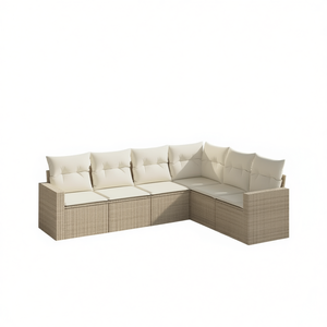 Conjunto de Sofás de Jardín de Ratán Beige, 6 Plazas, Muebles de Exterior Resistentes a la Intemperie, Diseño Contemporáneo - Product Image 1