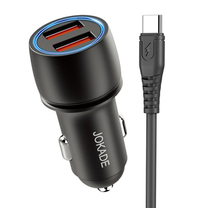 Jokade Car Charger With <b>Usb</b> <b>Type</b> <b>C</b> <b>Cable</b> 2xusb Port Fast <b>Charging</b> For Mobile Devices - Product Image 2