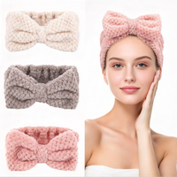 Bandeau doux en crochet avec nœud, bandeau de spa en peluche tricoté à la main pour soins du visage, maquillage, lavage du visage, personnalisable