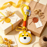 Pendentif tête de chiot mignon en dessin animé, cordon en paracorde coloré, porte-clés en cuir PU pour la décoration de sac
