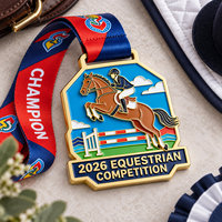 Médaille de compétition équestre personnalisée en alliage de zinc émaillé avec logo imprimé pour les événements de studio de danse