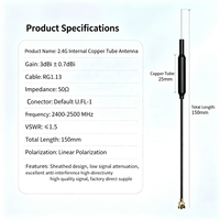 Antena de Tubo de Cobre 2.4G de Alta Ganancia, Duradera, Omnidireccional Interna, Polarizada Verticalmente, 3dBi, 15cm, RG1.13, UFL, MHF, para WiFi6, IoT, Drones, Routers