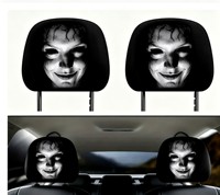 Fundas para Reposacabezas de Coche con Estampado de Cara de Fantasma, Fundas Elásticas Divertidas para Reposacabezas de Coche con Imagen Personalizada por Sublimación