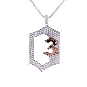 Collar con Colgante de Escudo con Rosa, Plata 925, Número 3, Cristal, Diamantes de Imitación, Estilo Hip Hop, Joyería de Moda Unisex, Regalo - Product Image 1