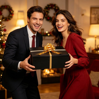 Boîte cadeau rigide de luxe noire mate grande et profonde avec ruban doré à nœud, emballages en carton pour vêtements et cadeaux d'entreprise
