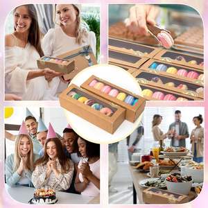 Boîtes à macarons avec fenêtre, boîtes à biscuits avec autocollants, contenants cadeaux longs pour la Saint-Valentin, pour chocolats enrobés - Product Image 6