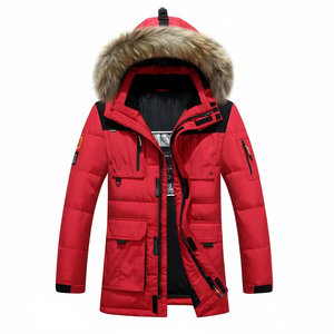 แจ็กเก็ตขนเป็ดสำหรับผู้ชายมีฮู้ดขนสัตว์มีหลายกระเป๋าดีไซน์ทันสมัยสำหรับฤดูหนาวขนาดใหญ่พิเศษขายส่งบริการ - Product Image 1