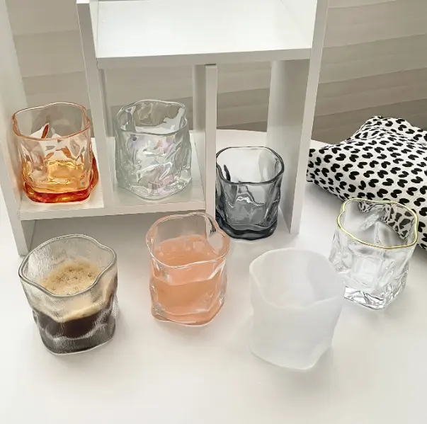 Custom different colors of whiskey cups single glass coffee cups and other creative irregular colored crystal glass design