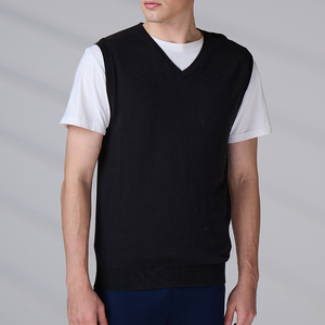Gilet pull sans manches en coton côtelé GOTS pour homme, col en V, tricoté, 12 GG, tendances décontractées automne, personnalisé OEM ODM - Product Image 5