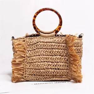 Aanpassen Handgemaakte Rotan Weave Cool Bamboe Knoop Circular Handtas Pakket Ins Zomer Nieuwe Stijl Vakantie Wind Gras Weven Zak