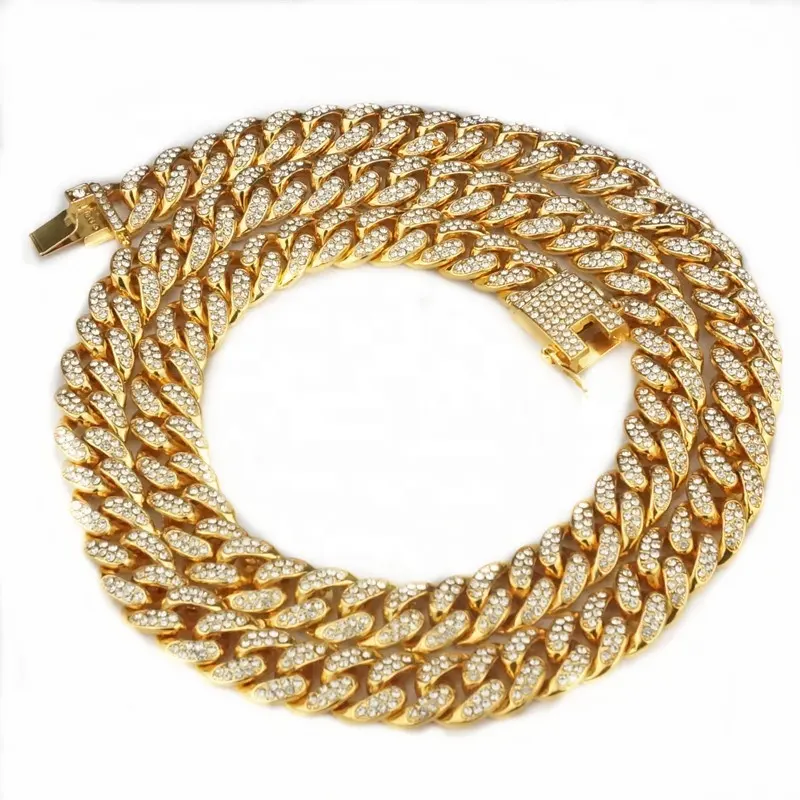 Luxury Miami Cuban Link Bling Hip Hop Jewelry Iced Out Chains Men Gold Tennis Diamond Necklace