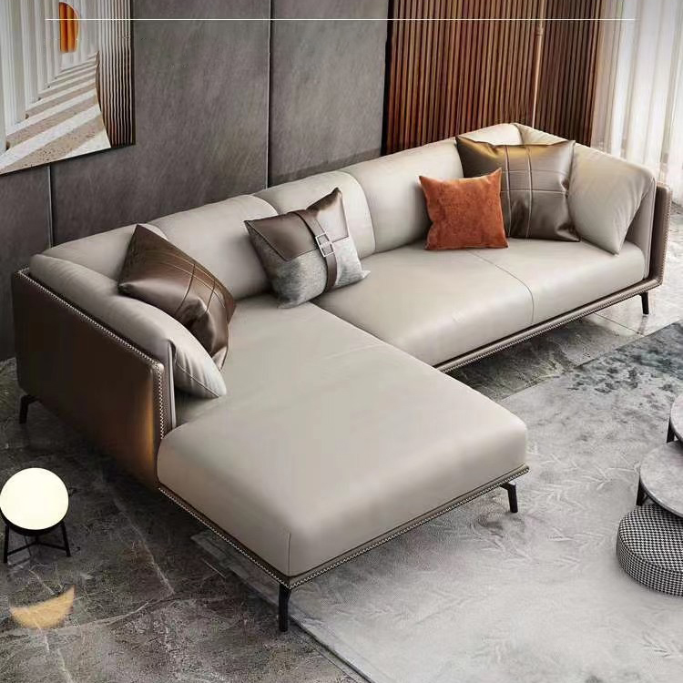 Latest Design Sectional Corner L Shaped Living Room Full Grain Leather New Design Model White Leather Sofa